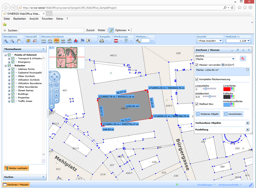 Measuring an area using snapping in the WebOffice html client