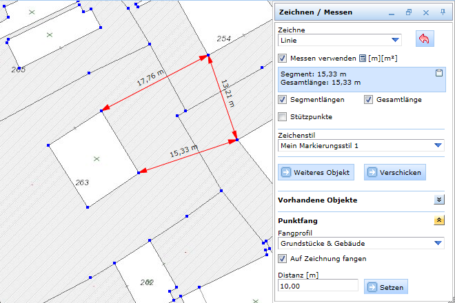 Punktfang auf ein Fangprofil im WebOffice html client
