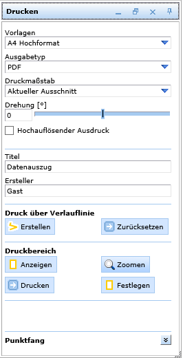 Druckformular mit Druck über Verlauflinie