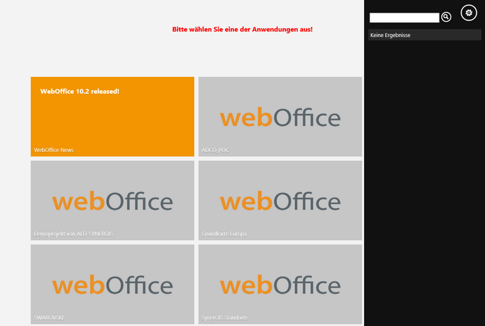 Kacheln und Suche auf der Landing Page