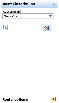 Routenberechnung mit Routenprofil, Eingabetextfeld für Routenziele und Routenoptionen Routenberechnung mit Routenprofil, Eingabetextfeld für Routenziele und Routenoptionen