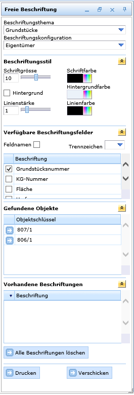 Aufgeklappter Dialog 'Freies Beschriften' im WebOffice html client Aufgeklappter Dialog 'Freies Beschriften' im WebOffice html client