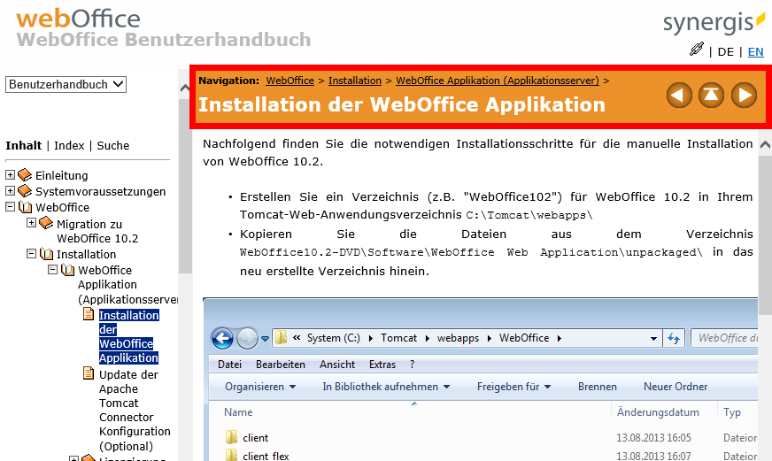 Titelleiste - Pfad zum Kapitel im Inhaltsverzeichnis / Navigation per Pfeiltasten möglich