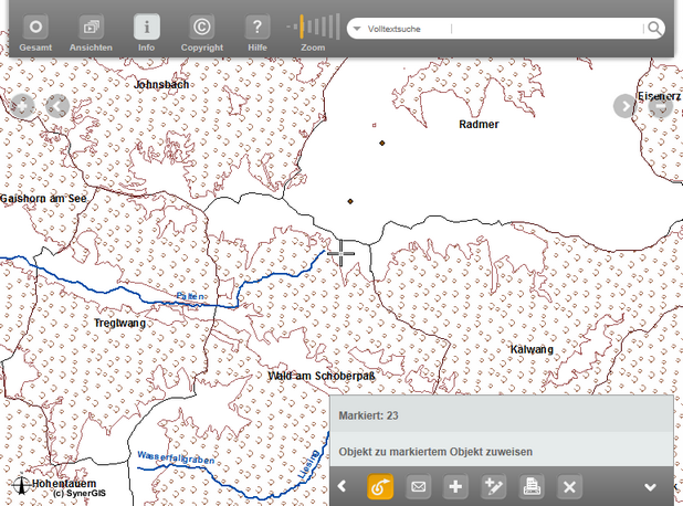 Auswahl eines Objektes des Quelllayers und Zuweisung an das markierte Objekt