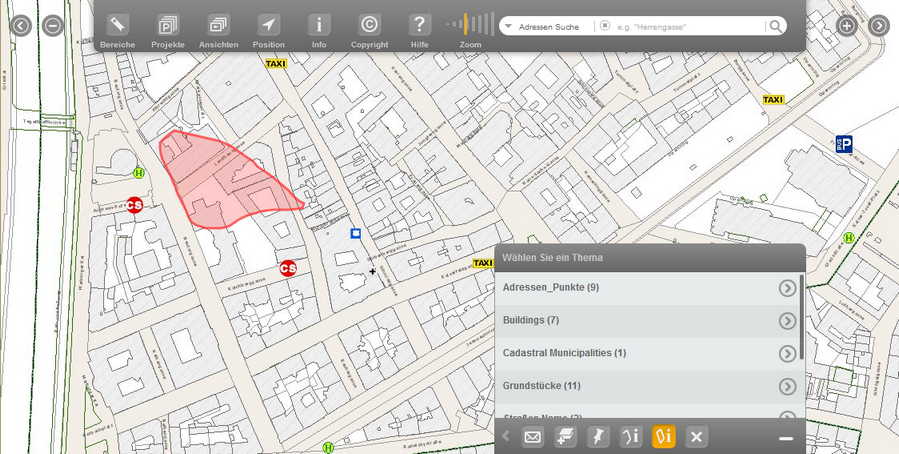 Auswahl über Fläche im mobile Client