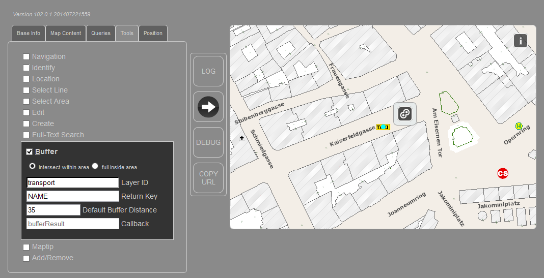 WebOffice map widget Testcontainer - Buffer