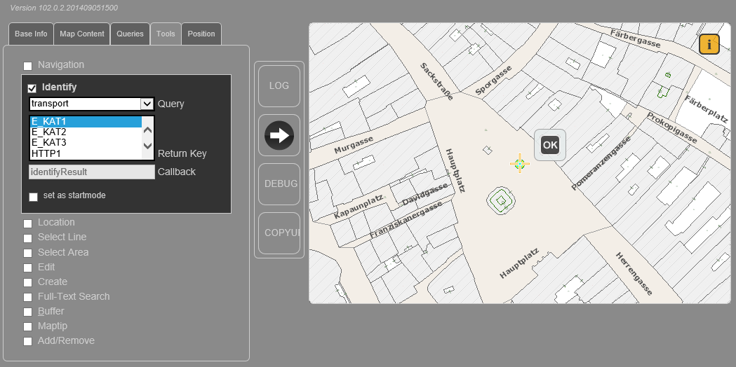 WebOffice map widget Testcontainer - Identify