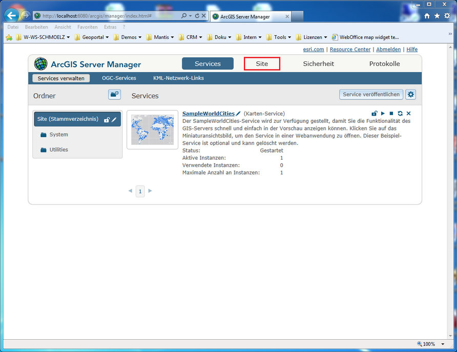 ArcGIS Server Verzeichnisse überprüfen