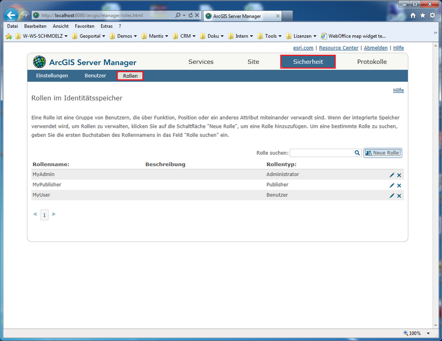 Rollen konfigurieren im ArcGIS Server Manager