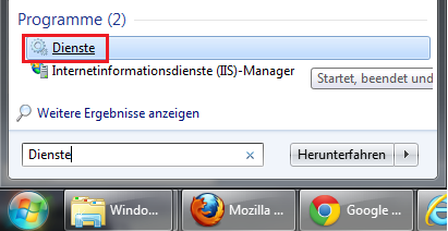 Öffnen der Windows Dienste vom Startmenü Öffnen der Windows Dienste vom Startmenü