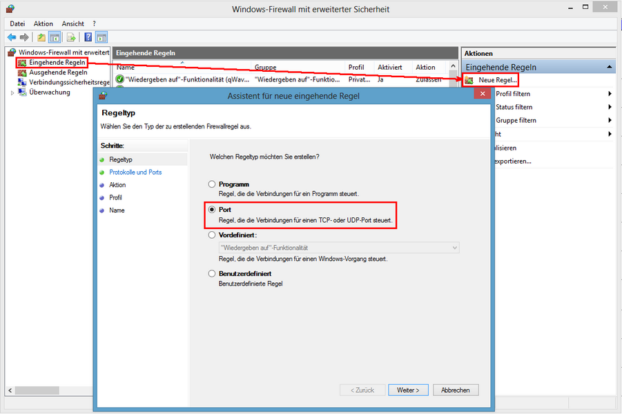 Windows Firewall mit erweiterter Sicherheit - Erstellen einer neuen eingehenden Regel