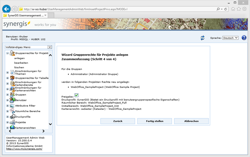 Gruppenrechte für Projekte anlegen - Schritt 4 Zusammenfassung