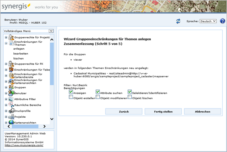 Anlegen Gruppeneinschränkungen für Themen - Schritt 5 Zusammenfassung