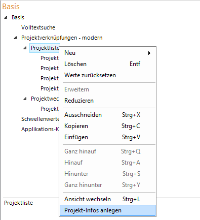 Generierung der Projektliste