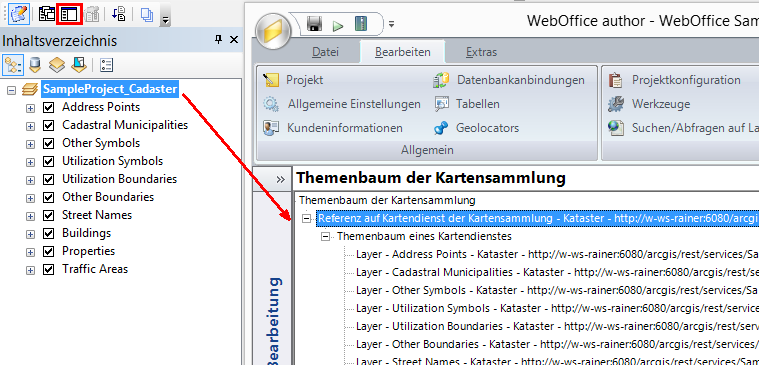 Übertragen der Struktur und der Sichtbarkeitseinstellungen aus dem geöffneten ArcMap Dokuments