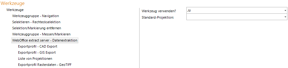 Konfiguration WebOffice extract server - Datenextraktion