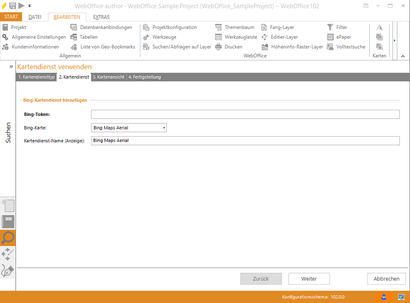 Assistent "Kartendienst hinzufügen" - Auswahl eines Bing map Dienstes