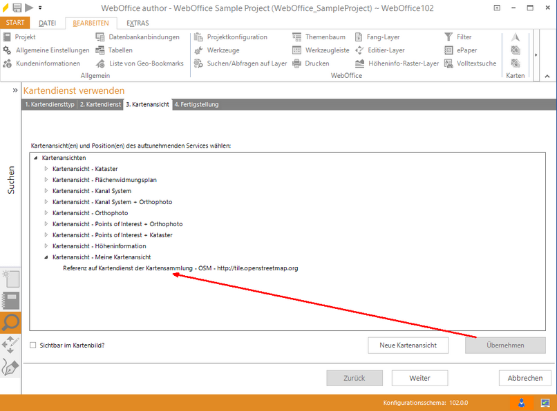 Assistent "Kartendienst hinzufügen" - Referenz in die Kartenansicht übernehmen
