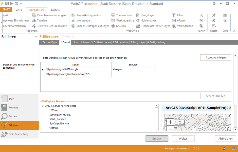 Assistent "Editierlayer erstellen" - Kartendienst auswählen Assistent "Editierlayer erstellen" - Kartendienst auswählen