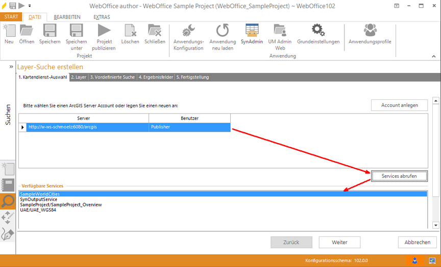 Assistent "Layer-Suche erstellen" - Kartendienst auswählen