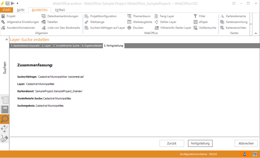 Assistent "Layer-Suche erstellen" - Zusammenfassung