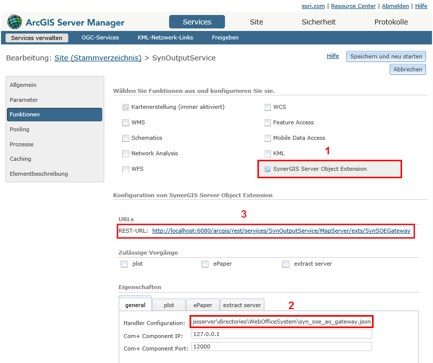 Aktivieren der SynerGIS Server Object Extension Aktivieren der SynerGIS Server Object Extension