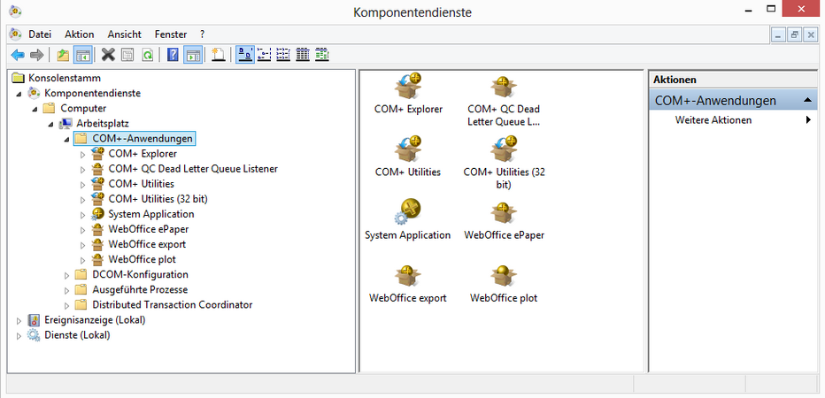 Installierte WebOffice extensions 10.2 in den Komponentendiensten