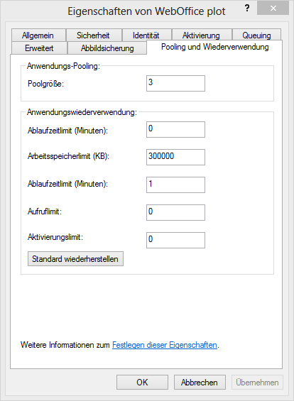 Eigenschaften von WebOffice Plot - Pooling und Wiederverwendung