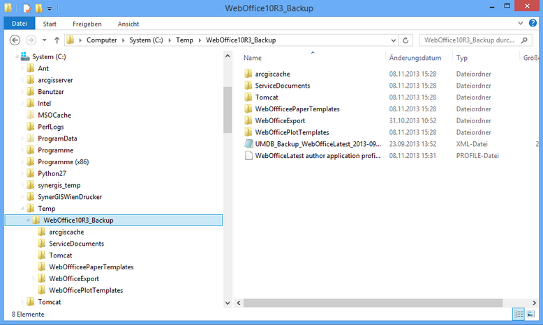 WebOffice 10R3 Sicherungsordner