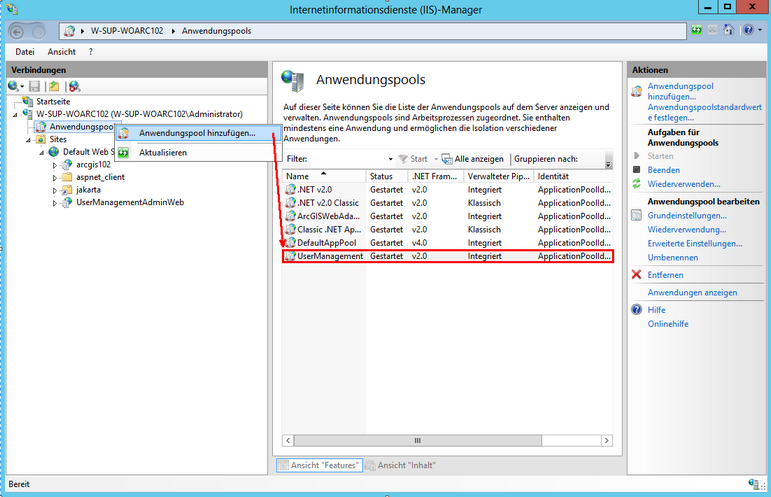 Erstellen eines neuen Anwendungspools im IIS Erstellen eines neuen Anwendungspools im IIS