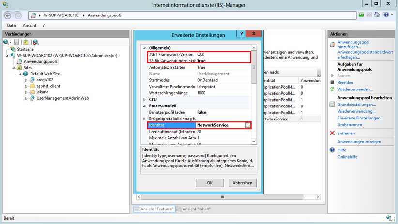 Parameter in Bezug auf 32-Bit-Anwendung und Idendität im IIS Parameter in Bezug auf 32-Bit-Anwendung und Idendität im IIS