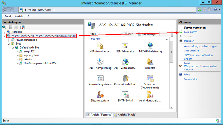 Neustart des Internetinformationsdienste (IIS)-Managers Neustart des Internetinformationsdienste (IIS)-Managers