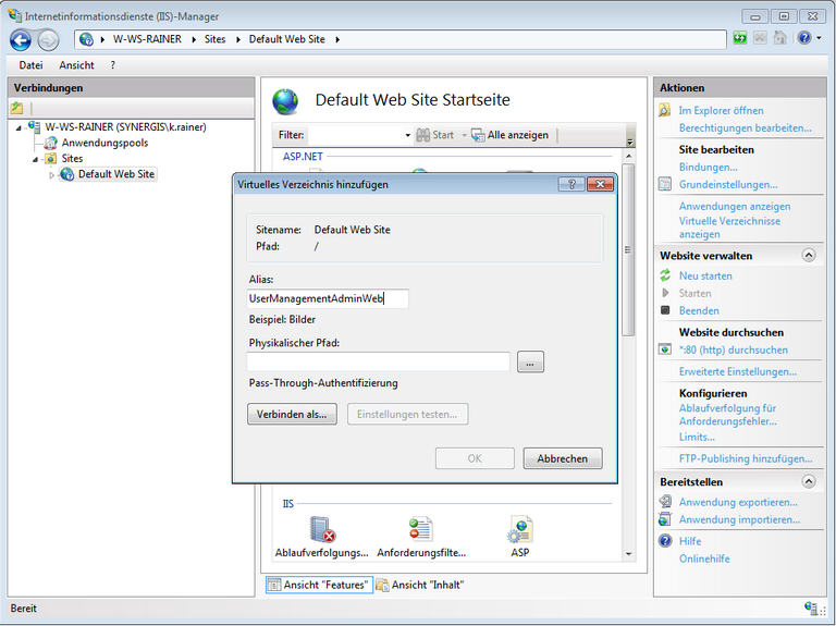 Einen Alias für das virtuelle Verzeichnis setzen Einen Alias für das virtuelle Verzeichnis setzen