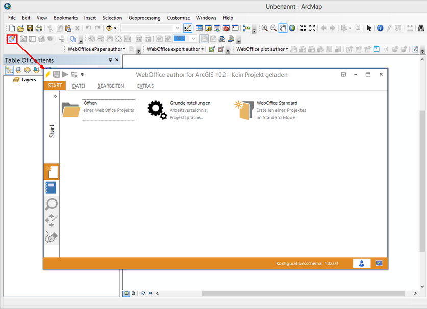 Öffnen von WebOffice author in ArcMap
