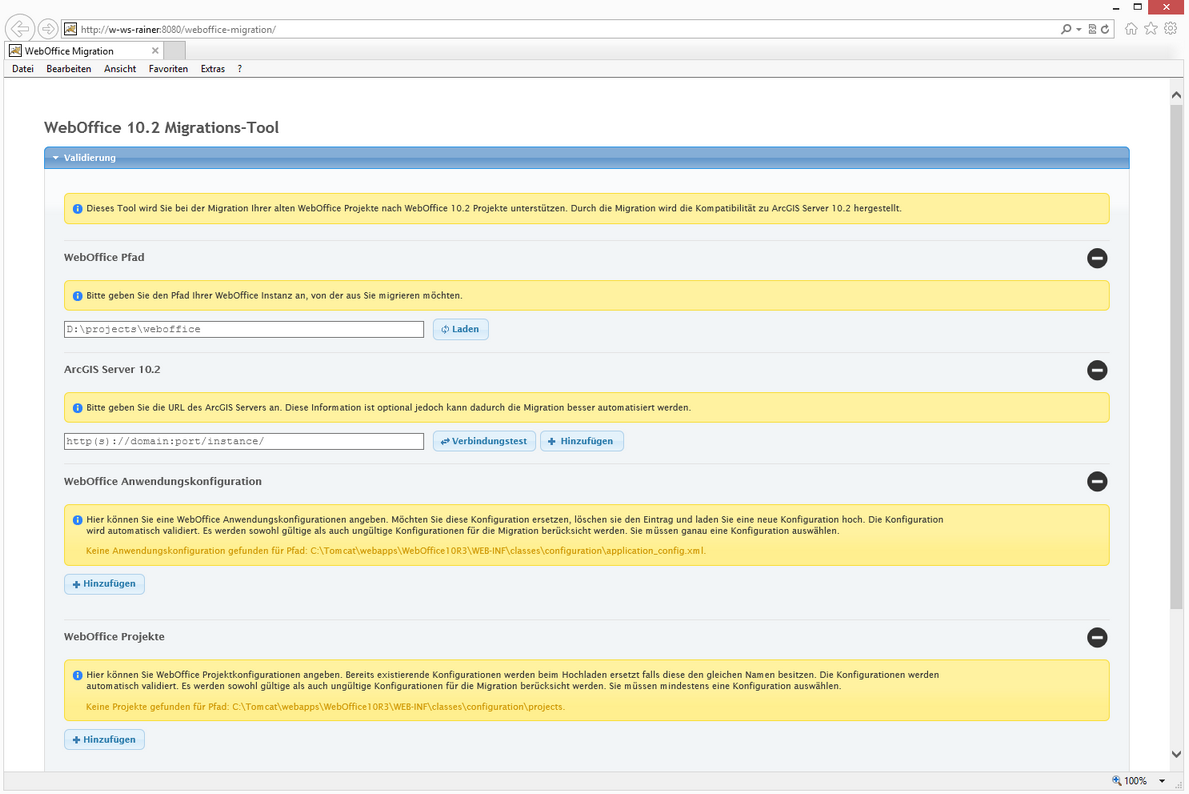 Startseite des WebOffice 10.2 Migrations-Tool&nbsp;