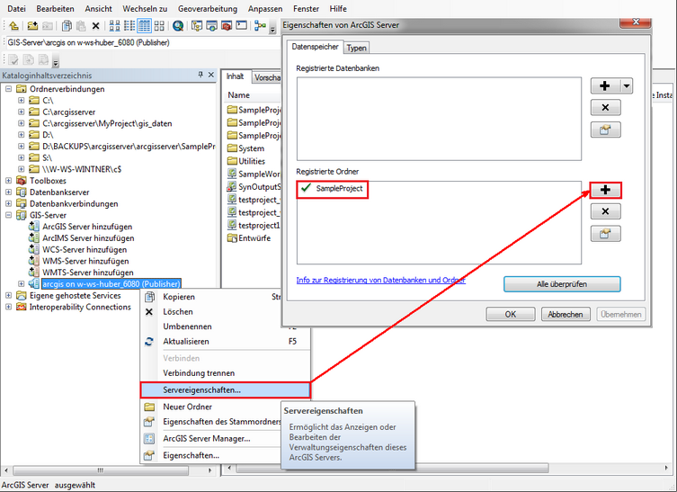 Registrieren der SampleProject.gdb mit dem Server