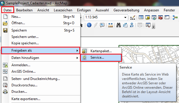 Karte als Service freigeben in ArcMap
