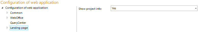 Landing page - configuration of web application