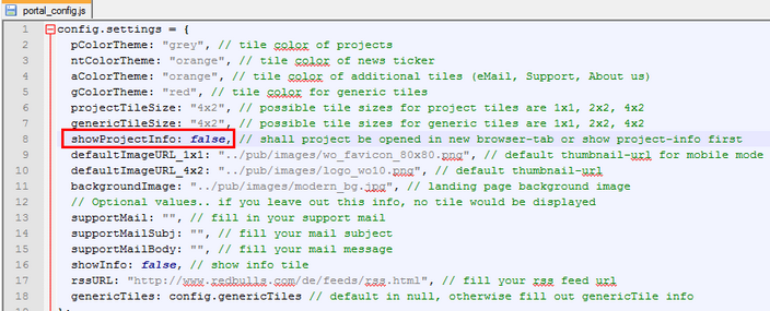 Configuration of portal_config.js