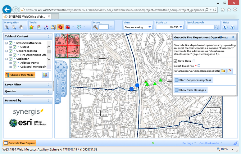 Geoprocessing tool example in the WebOffice html client Geoprocessing tool example in the WebOffice html client