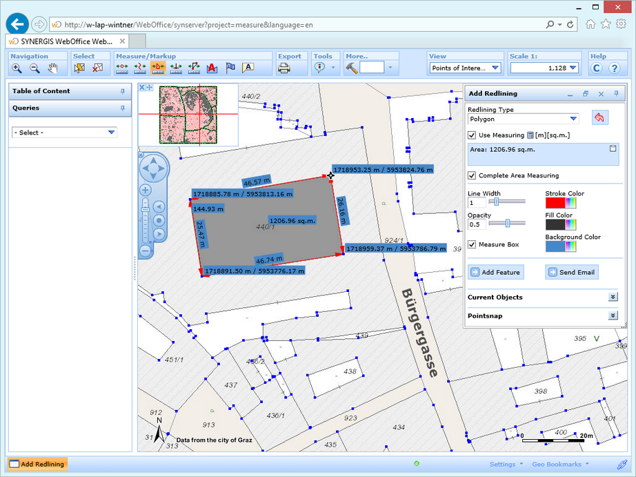 Measuring an area using snapping in the WebOffice html client Measuring an area using snapping in the WebOffice html client