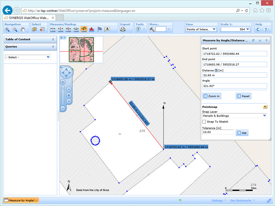 Measuring by angle/distance using snapping in the WebOffice html client