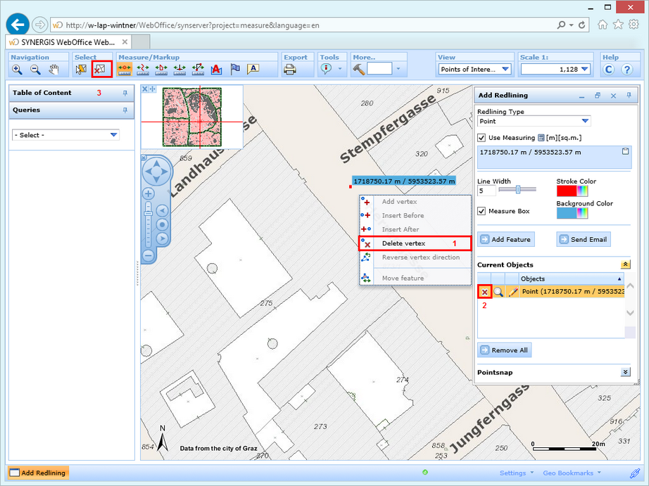 Three options to delete a measure point in the WebOffice html client Three options to delete a measure point in the WebOffice html client