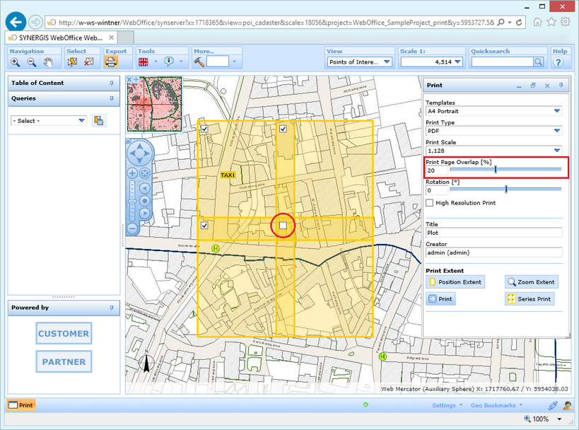 Select the pages to be printed and define a print page overlap
