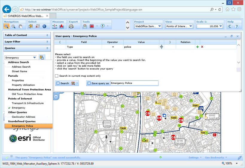 Saved user defined query in the WebOffice html client
