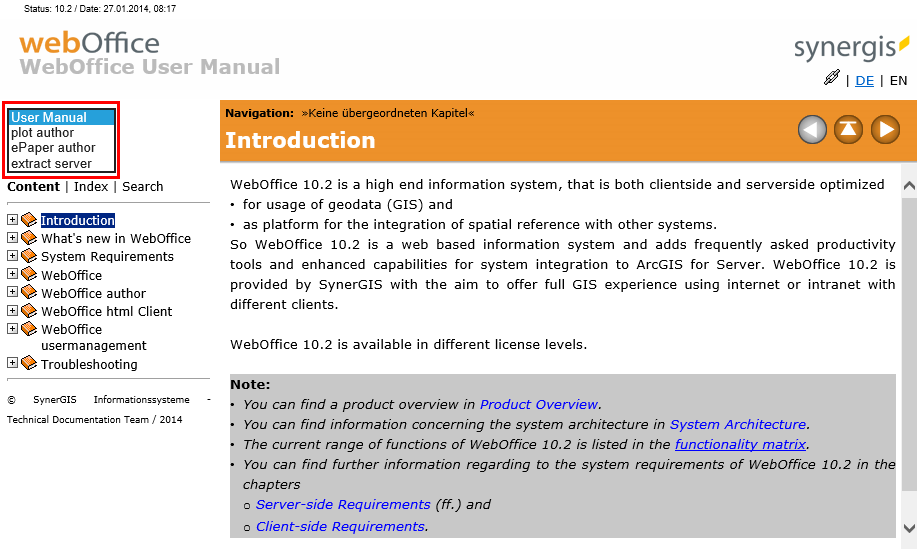 Drop down list of additional manuals
