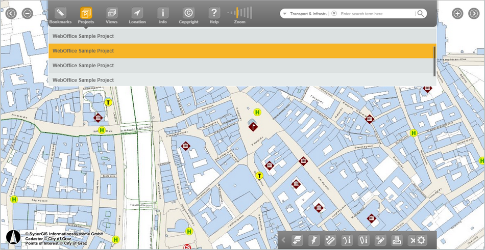 Projects drop-down list in the WebOffice mobile client