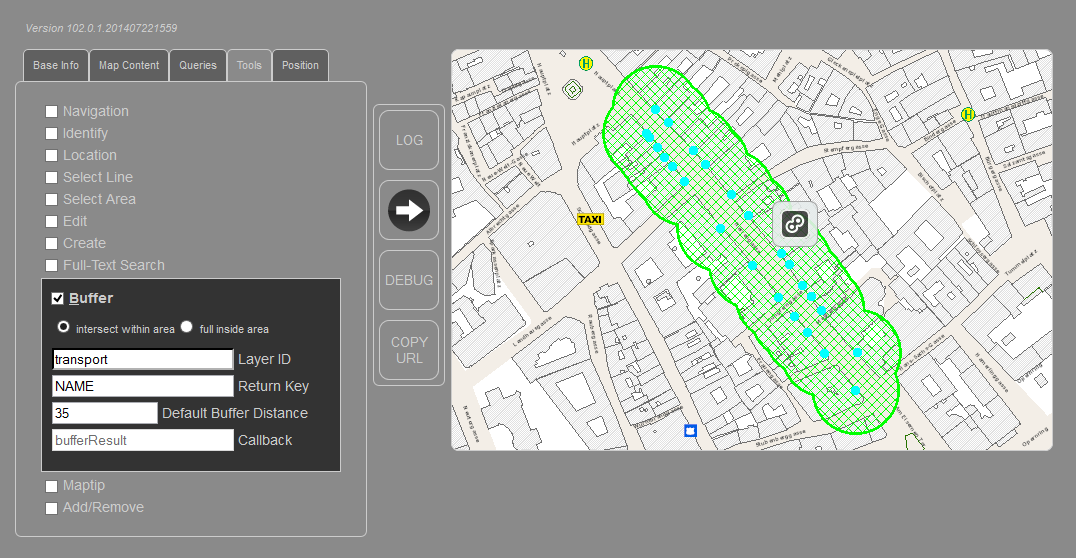 WebOffice map widget testcontainer - Buffer
