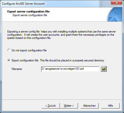 Export a server configuration file