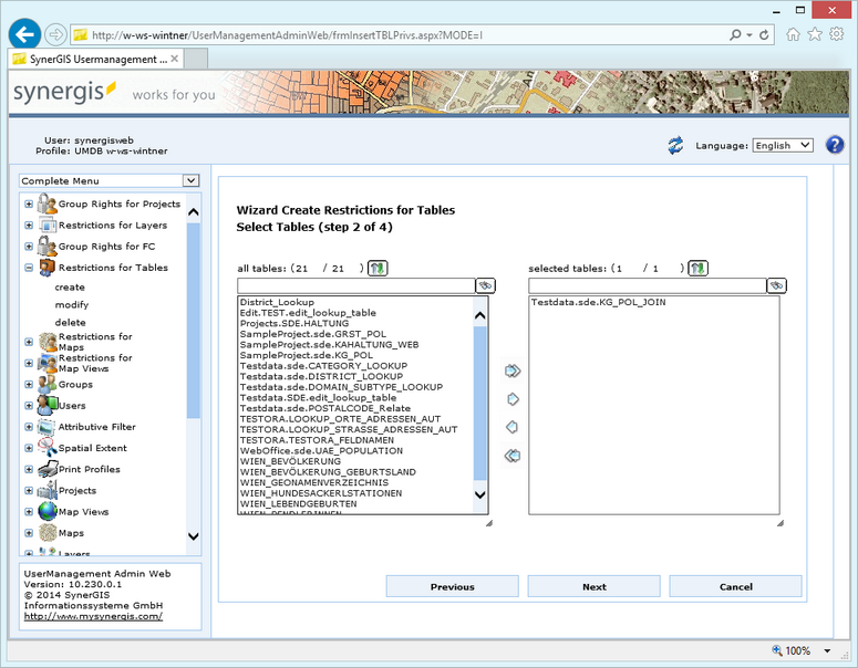 Create restrictions for tables - step 2